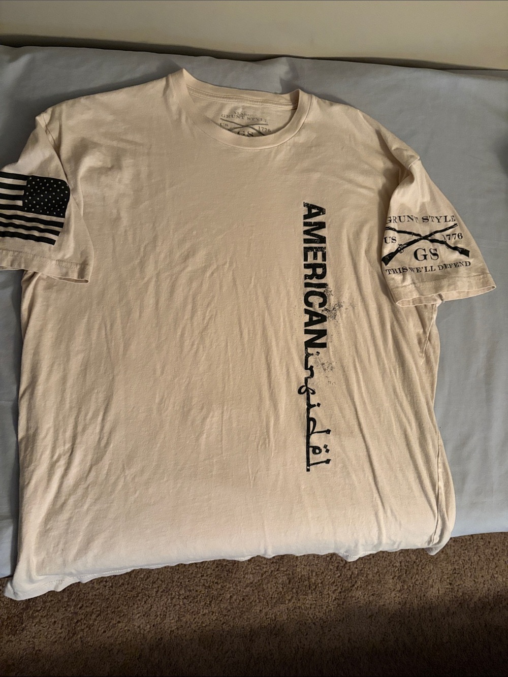 Grunt Style Cream Short-Sleeve Tee with Black Vertical 'AMERICANinfidel'
